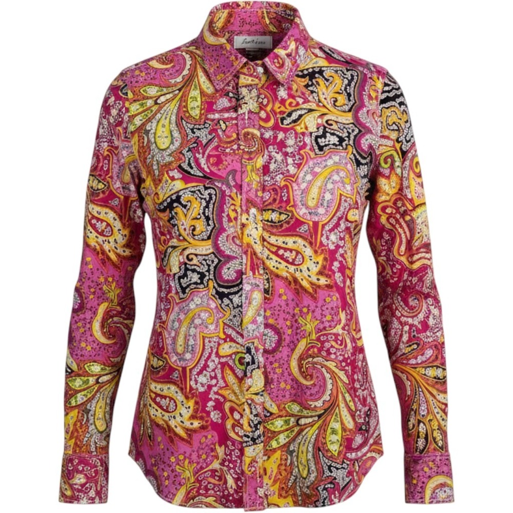Cino Button Down Shirt Womens Small Pink Paisley Long Sleeve Cotton Top Boho
